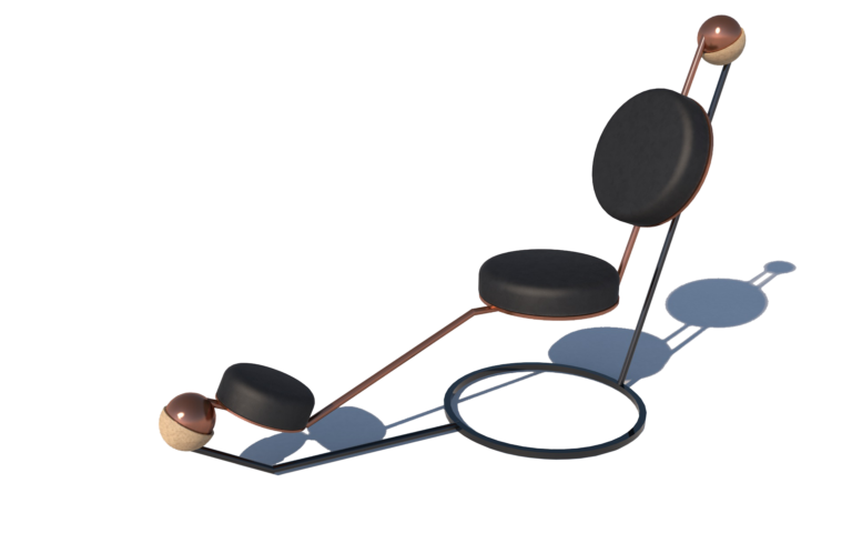 Jiffy chair: De stoel is ontworpen om comfortabel te zitten, half zittend/liggend zorgt hij voor de positie om optimaal gebruik te kunnen maken van de jiffy table. Deze stoel schommelt licht door de ophanging die als een kogelscharnier werkt.